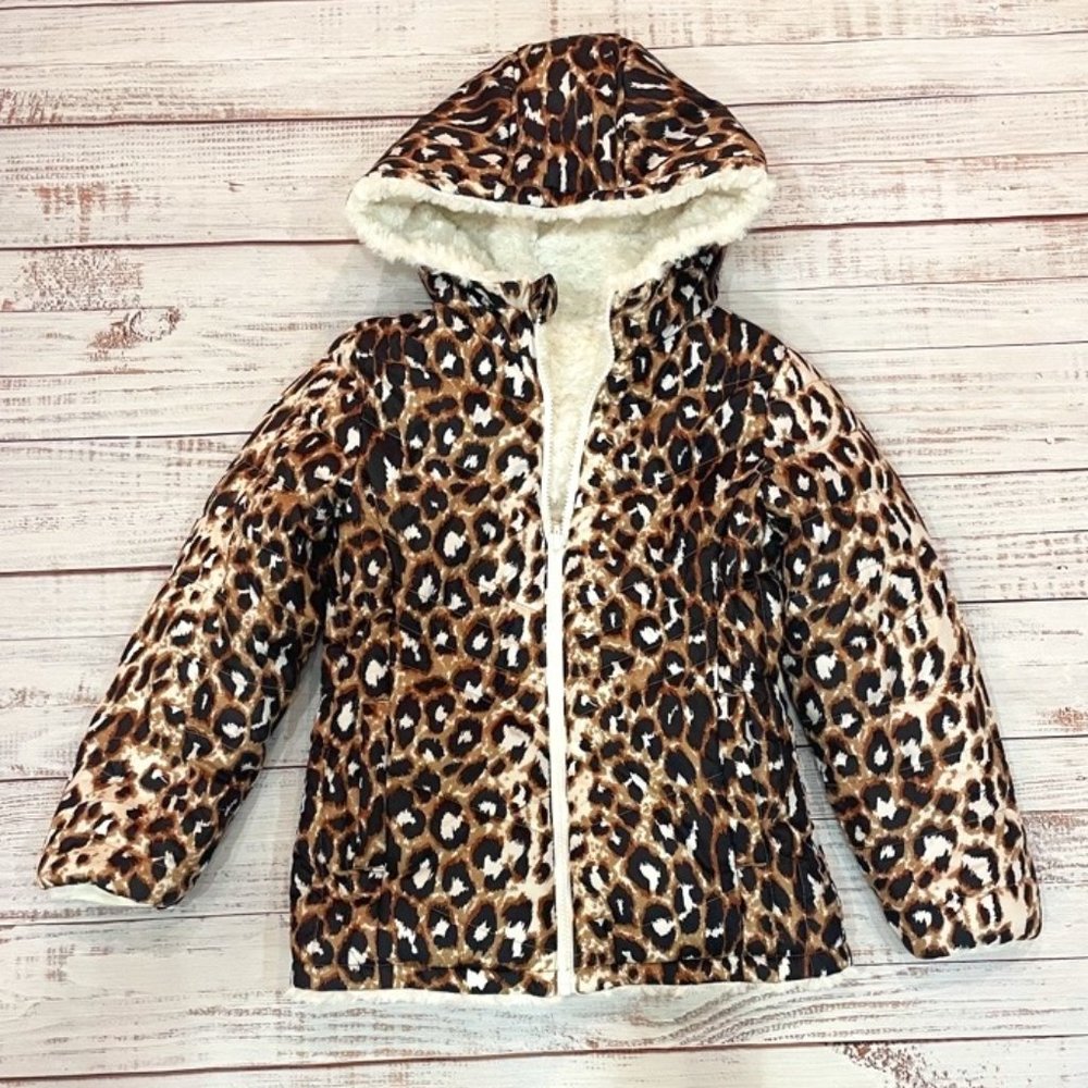 Justice Girls Animal Print/Faux Fur Reversible Winter Coat